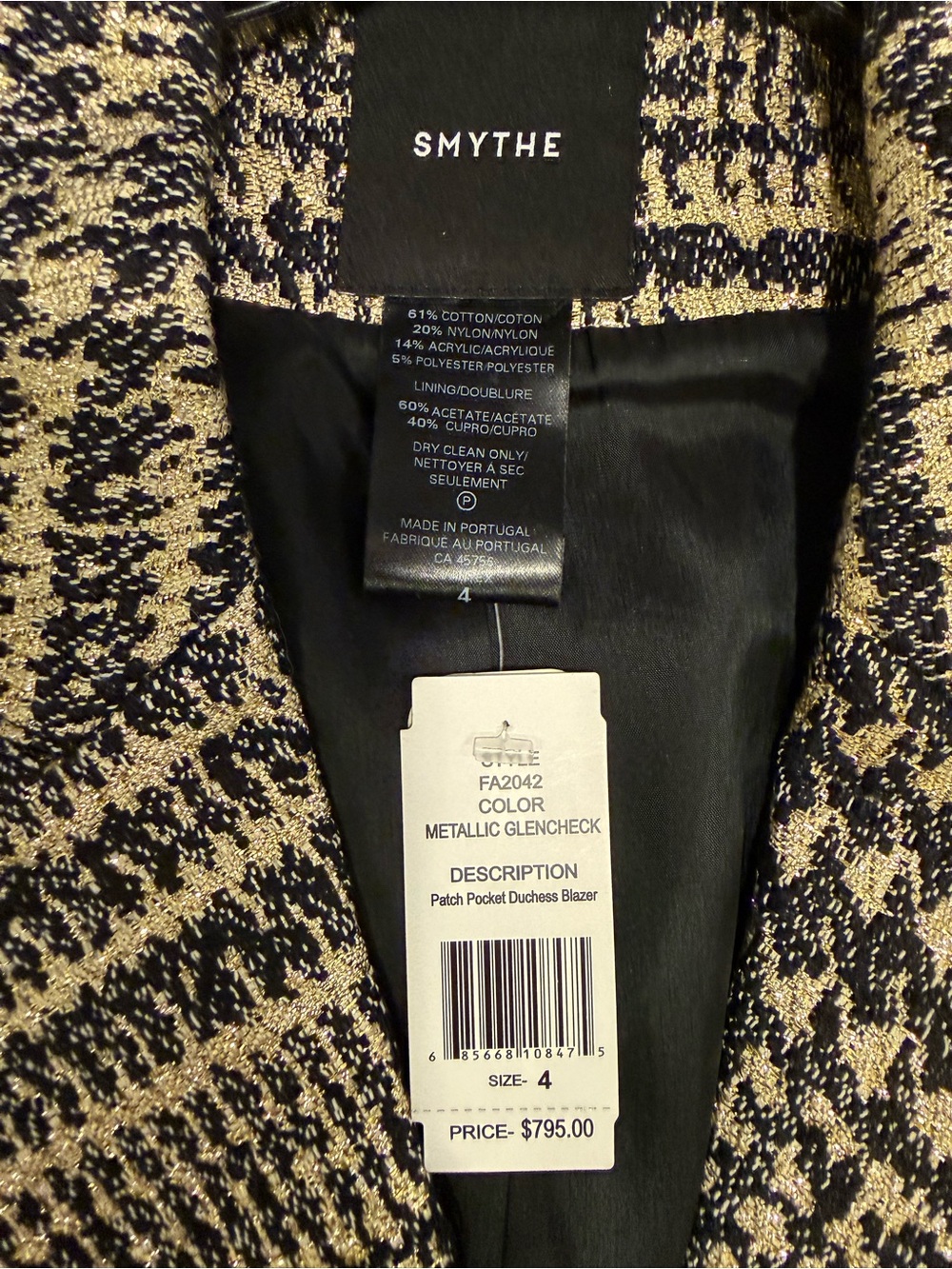 NWT Smythe Black and Cream Blazer - Picture 3 of 11
